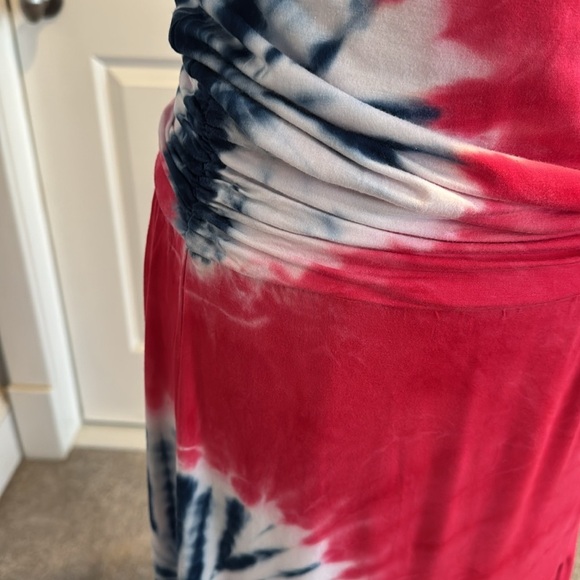 Patriotic Red White Blue Tie Dye sleeves less Maxi Dress Long Medium 4th of July - Picture 7 of 10